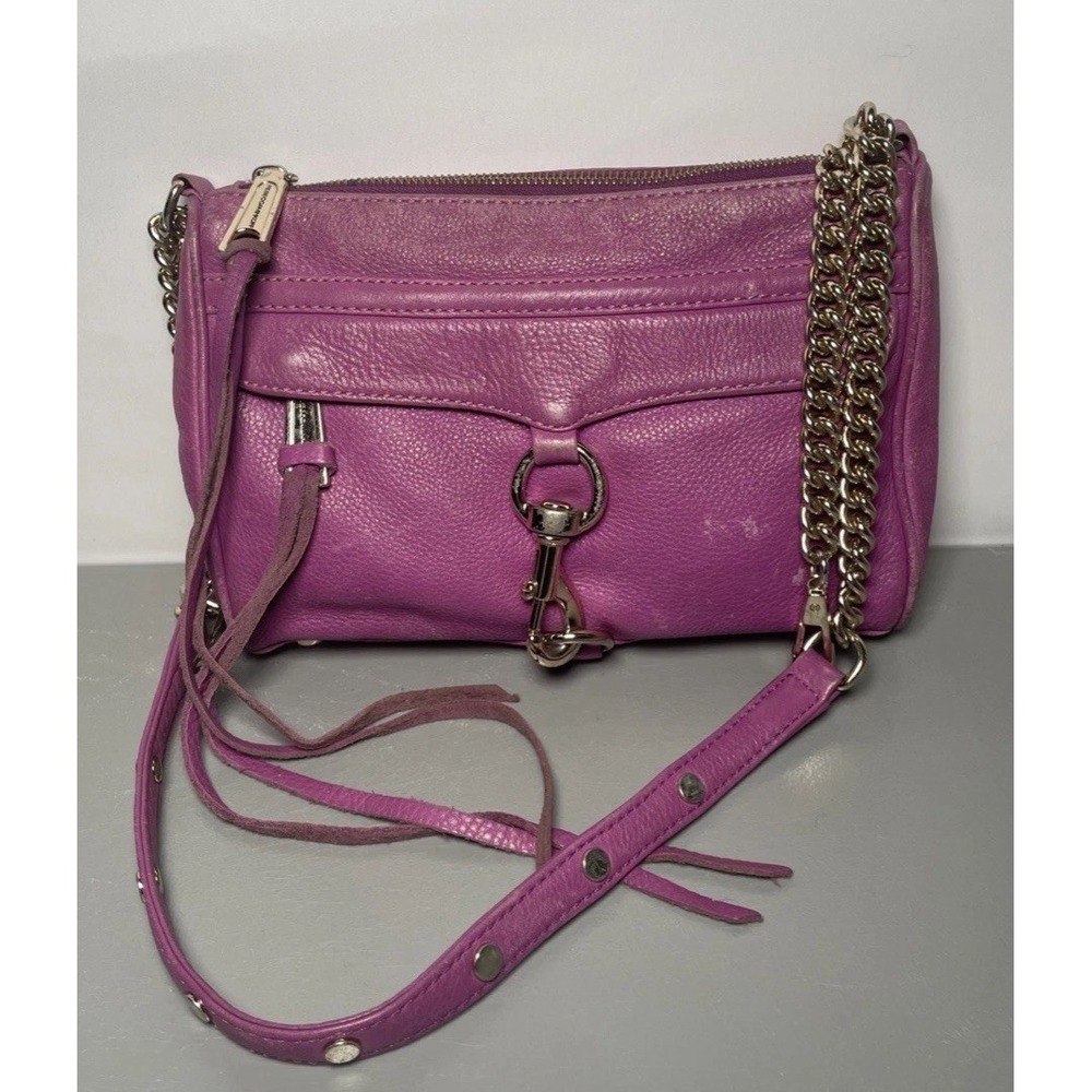 Rebecca Minkoff Mini Mac Distressed Fuchsia Leather Crossbody Bag